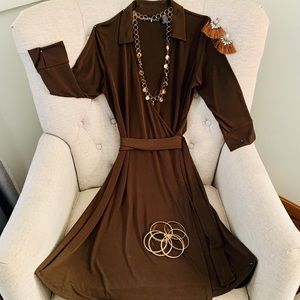 Marron’ Faux Wrap Dress